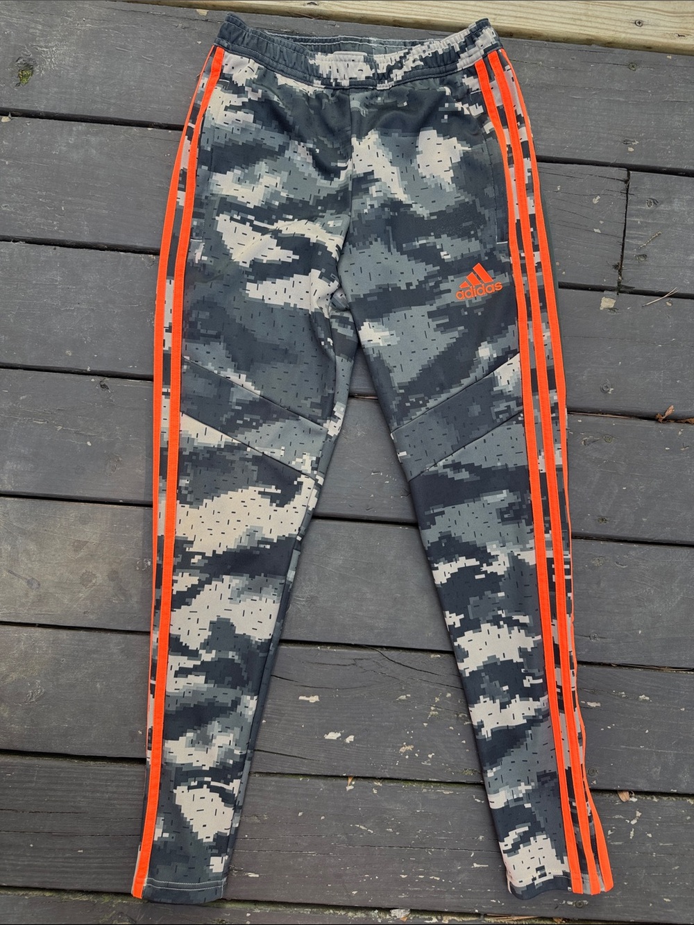 adidas Men's Gray Digital Camo Joggers with Orange Stripes size XS